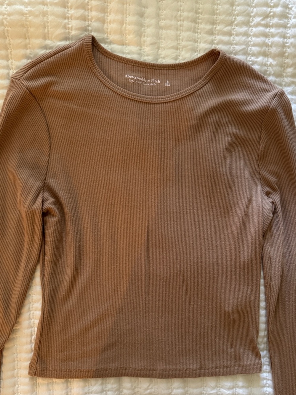 Abercrombie & Fitch Women's Taupe Ribbed Long-Sleeve Tee